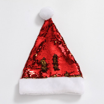 Коледна шапка Flip Sequin Short Plush Xmas Hat Noel Shiny Natal Hat Merry Christmasma Decor Gift Happy New Year 2023 Navidad Favor