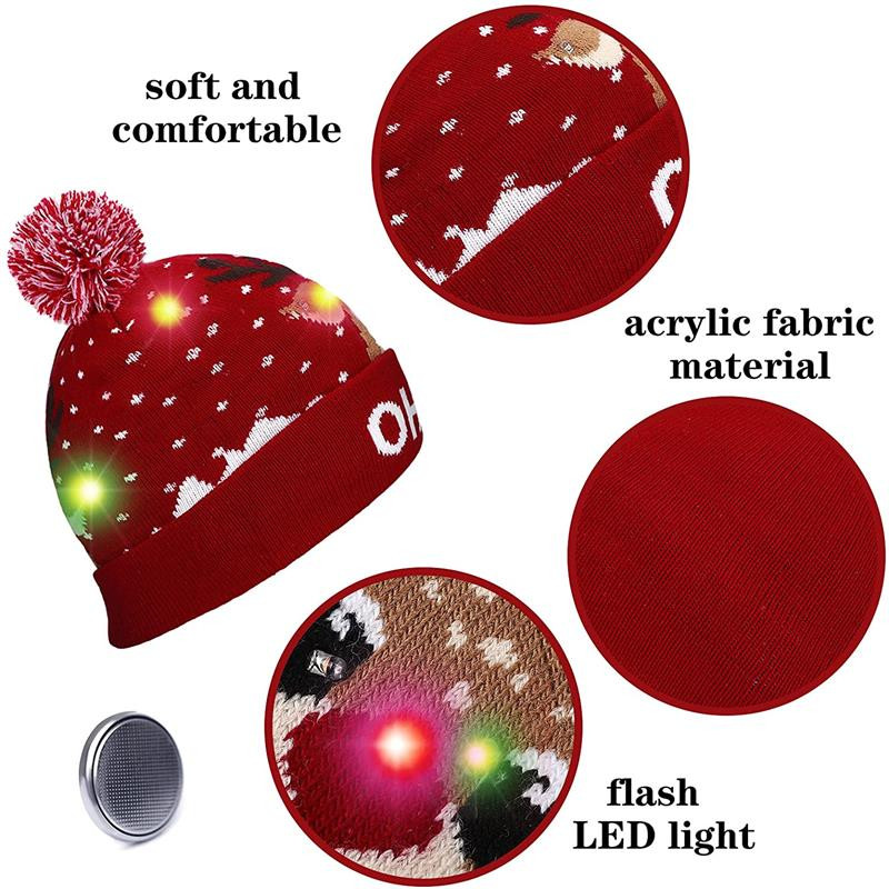 Коледни шапки с LED светлина Новогодишни декорации Пуловер Плетена коледна светеща плетена шапка Коледен подарък за деца Коледа