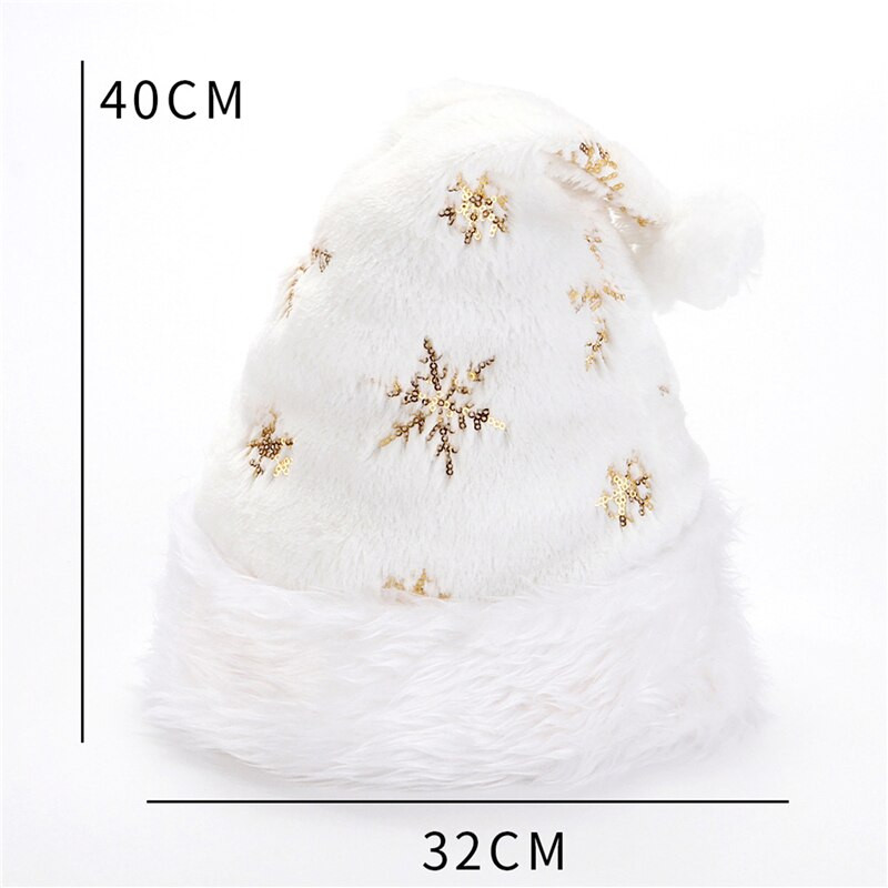 Balta minkšta pliušinė kalėdinė kepurė Vakarėlis snaigė Kalėdų senelio kepuraitės Baltos Kalėdų puošmenos kepurė Naujųjų metų dekoravimas Šventinio vakarėlio reikmenys