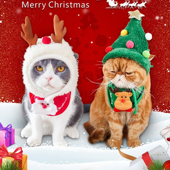 Χριστουγεννιάτικο καπέλο για κατοικίδια Χαριτωμένη πετσέτα σάλιου με ελαφοκέρατα για φόρεμα κεφαλής για σκύλους γάτα Προμήθειες Υπέροχα αξεσουάρ για κατοικίδια Χριστουγεννιάτικη διακόσμηση