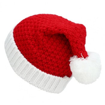 Коледна шапка Плетена бяла помпон Ръчно изработени аксесоари за обличане с фланцове Вълнена прежда Жени Мъже Шапка на Дядо Коледа за на открито