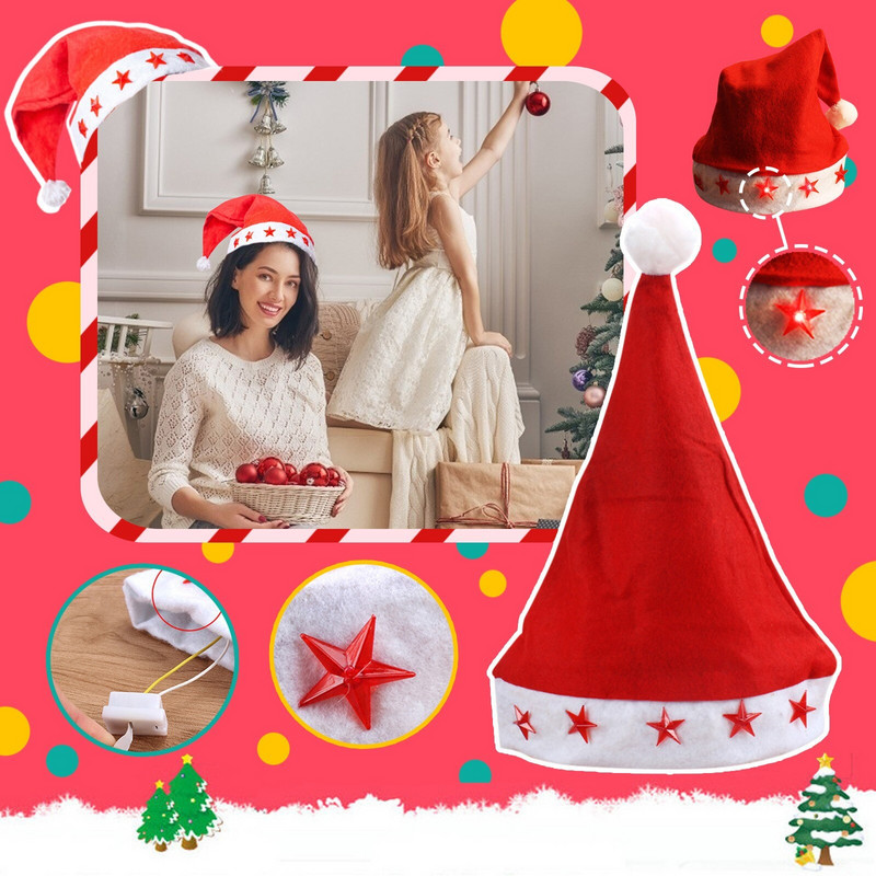 LED-jõulumütsid Valgusti mütsid Täht-jõuluvana mütsid täiskasvanud lastele Navidad Xmas Decor Noel jõulukaunistus jõulukingid