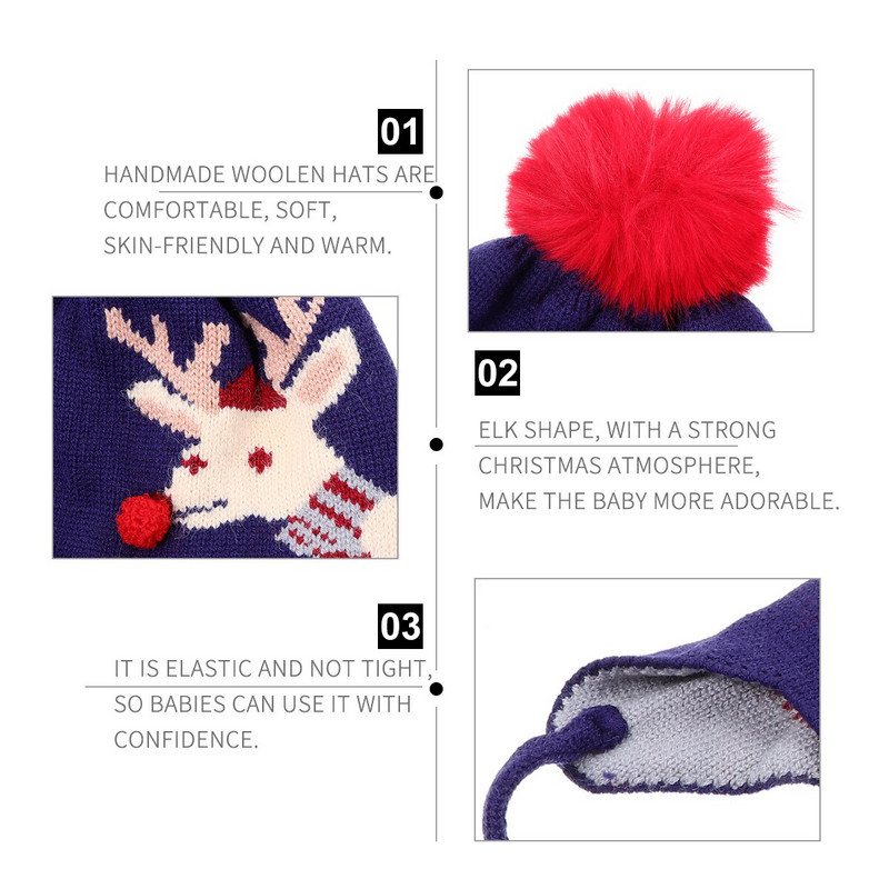Kapa Topla dječja pletena kapa Šeširi Božićna zima Dojenčad Vuneni pamučni uzorak Elk Mekani pleteni sobovi Djevojčice, mala djeca, Dječja frizura