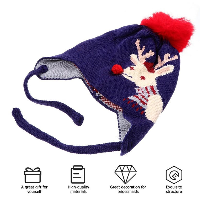 Kapa Topla dječja pletena kapa Šeširi Božićna zima Dojenčad Vuneni pamučni uzorak Elk Mekani pleteni sobovi Djevojčice, mala djeca, Dječja frizura