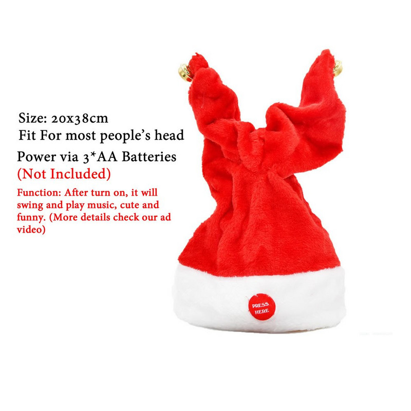 Kreativna električna ljuljačka Božićna kapa Svjetleća glazbena plesna kapa Božićni dar za djecu/odrasle Božićni novogodišnji ukrasi za zabavu