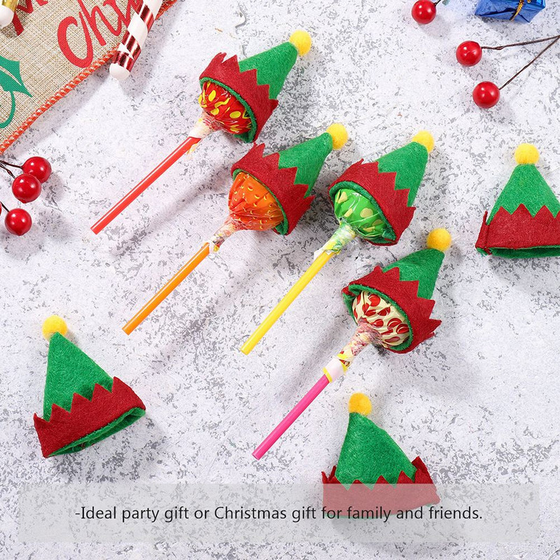 Mini božićna kapa od 36 kom. Šešir Djeda Mraza Lizalica na vrhu kape za božićnu zabavu Vruće kape od lizalice Dekoracije slatkiša
