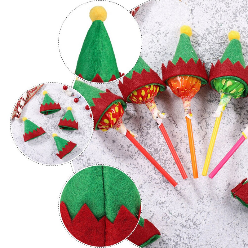 Mini božićna kapa od 36 kom. Šešir Djeda Mraza Lizalica na vrhu kape za božićnu zabavu Vruće kape od lizalice Dekoracije slatkiša