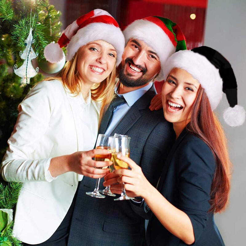 Pălărie de Crăciun de pluș neagră Pălărie de Crăciun unisex pentru adulți copii confortabilă Moș Crăciun Accesorii pentru cosplay-uri Cadou pentru decorarea petrecerii de Crăciun