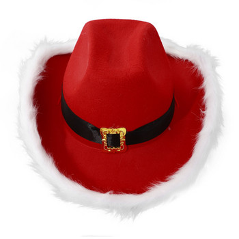 Καπέλο Άγιου Βασίλη Κόκκινο αφράτο καπέλο Άγιου Βασίλη Χριστουγεννιάτικο φτερό μαύρη ζώνη καουμπόισσας Καπέλο τσόχα Αϊ-Βασίλη Χριστουγεννιάτικο ντεκόρ για πάρτι για το νέο έτος