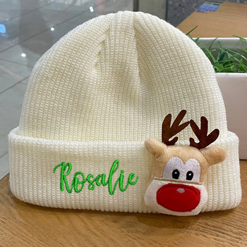 Εξατομικευμένο όνομα Χριστουγεννιάτικο καπέλο 3D καρτούν καπέλο πλεξίματος αλκών Προσαρμοσμένο κεντημένο όνομα Ζεστό μάλλινο καπέλο Παιδικό καπέλο χριστουγεννιάτικο δώρο