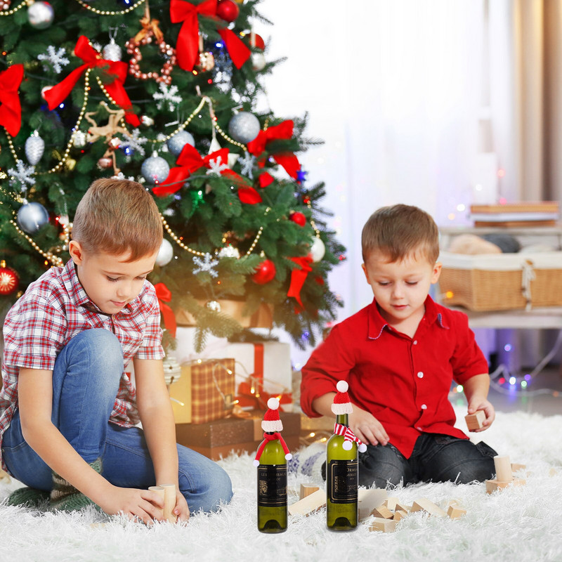 Kepurės Mini kalėdinės Kalėdų Senelio kepuraitės Medžių papuošalai Amatai Ledinukų dangtelis Butelis Clauswraps Viršutiniai buteliai Sniego senio papuošalai Pasidaryk pats Priedai