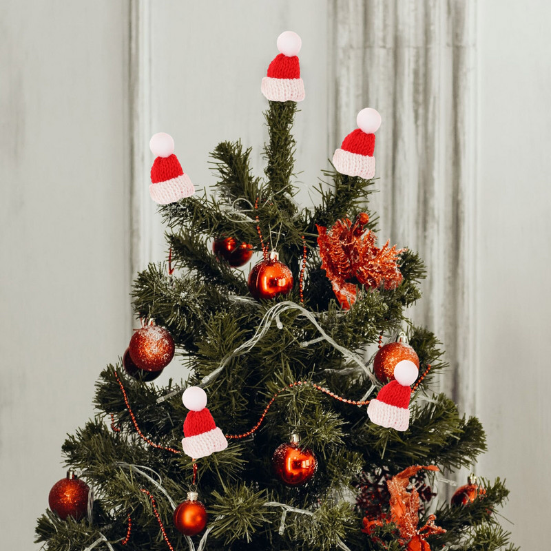 Kepurės Mini kalėdinės Kalėdų Senelio kepuraitės Medžių papuošalai Amatai Ledinukų dangtelis Butelis Clauswraps Viršutiniai buteliai Sniego senio papuošalai Pasidaryk pats Priedai