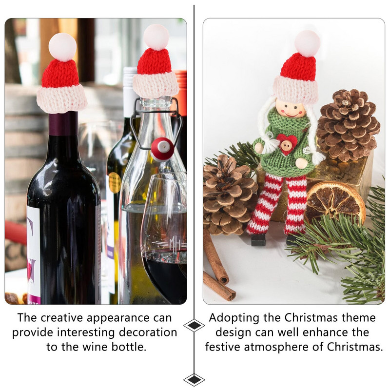 Kepurės Mini kalėdinės Kalėdų Senelio kepuraitės Medžių papuošalai Amatai Ledinukų dangtelis Butelis Clauswraps Viršutiniai buteliai Sniego senio papuošalai Pasidaryk pats Priedai