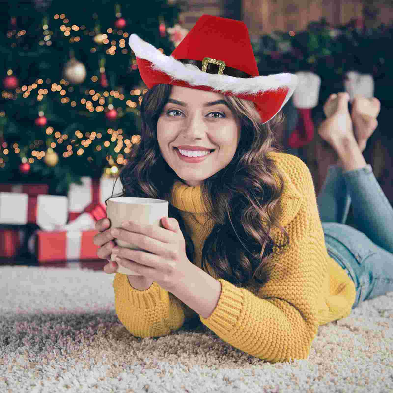 Jõulumüts Jõuluvana kauboi Mütsipidu Claus Kostüüm Lehmatüdruk Punane Täiskasvanud Cosplay Puhkus naljakas vilkuv rekvisiit