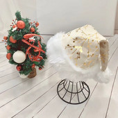 Нова 30X45CM бели плюшени бронзиращи клонки Коледна шапка Унисекс Комфортна шапка на Дядо Коледа Коледа Нова година Празнични празнични партита