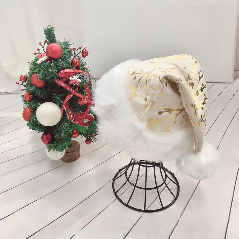 Нова 30X45CM бели плюшени бронзиращи клонки Коледна шапка Унисекс Комфортна шапка на Дядо Коледа Коледа Нова година Празнични празнични партита