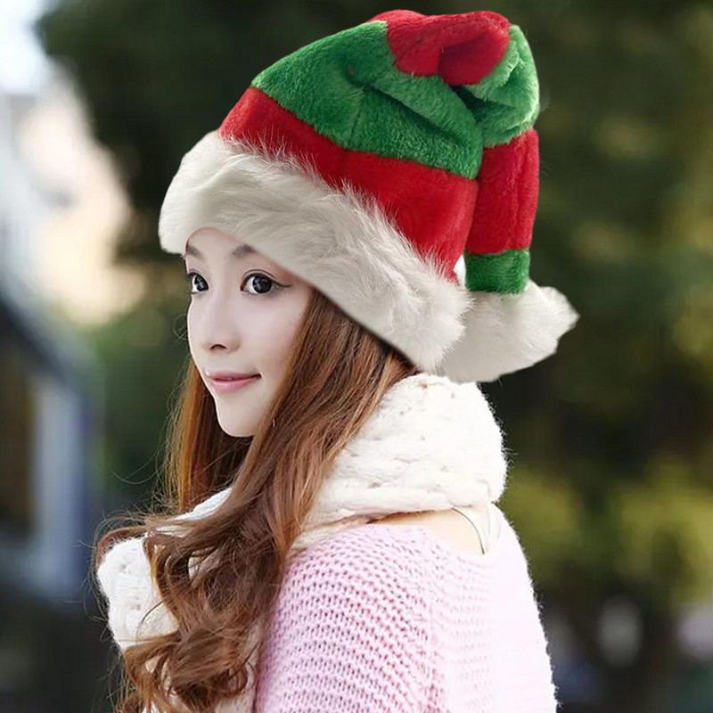 Jõulupäkapikumüts Loominguline punane roheline triibuline plüüsis jõulumüts Täiskasvanutele lastele Jõulupeokostüümi aksessuaar Pühadekaunistuse kingitus