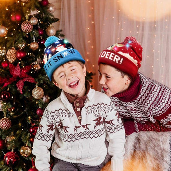 Коледна цветна светеща шапка Плетени коледни шапки Коледна шапка на старец за възрастни и деца Подарък за Нова година 2022