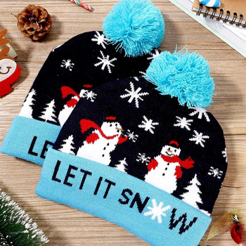 Коледна цветна светеща шапка Плетени коледни шапки Коледна шапка на старец за възрастни и деца Подарък за Нова година 2022