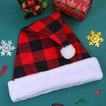 2023 Коледна украса Коледна шапка Черна червена карирана шапка Коледна украса на старец Коледна шапка