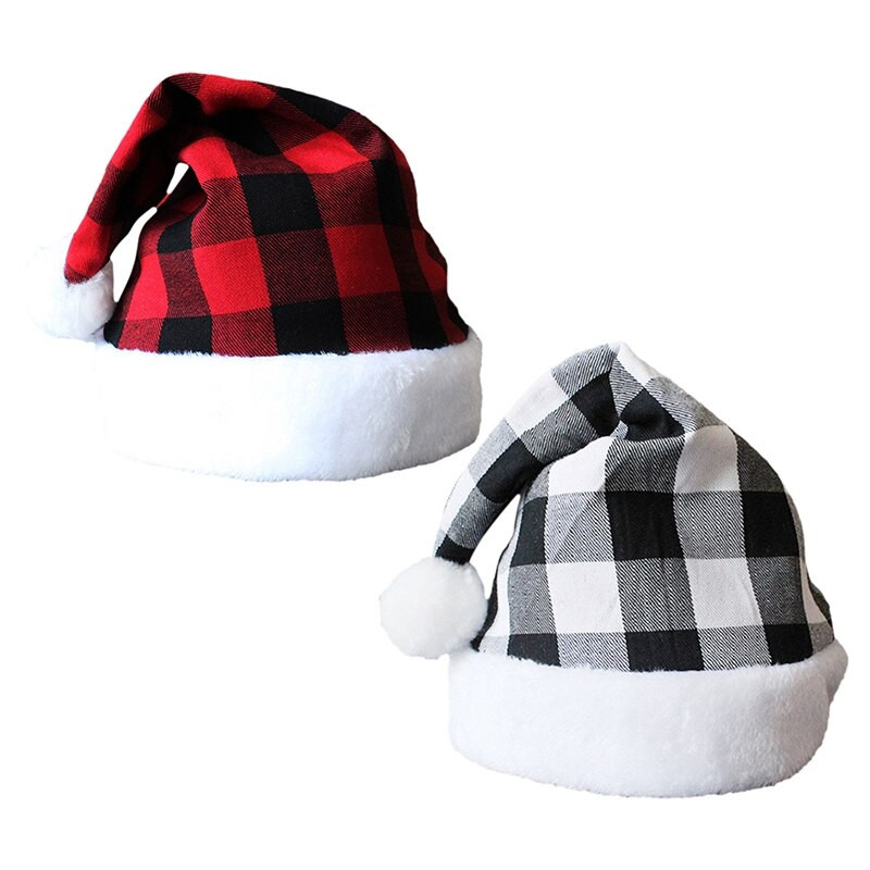 31X41CM Nove božićne kape Djeda Mraza Crvena crna karirana božićna kapa Božićni ukrasi za dom Božićna kapa