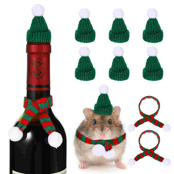 Καπέλα Santa Mini Χριστουγεννιάτικο Καπέλο Χειροτεχνία Κασκόλ Μικροσκοπικό Μικρό Μπουκάλι Κρασί Διακοσμήσεις Καπμινιτούρα Κάλυμμα Μπουκάλια Επάνω στολή