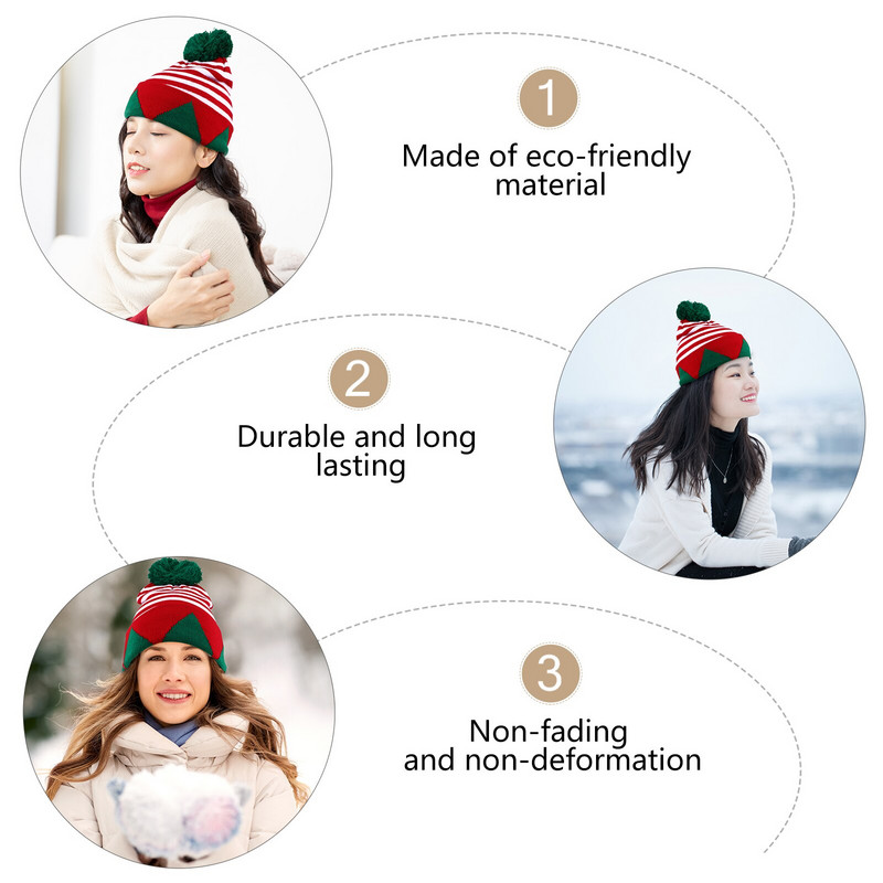 Kapa Božićni šeširi Djeda Mraza Kapa na pruge Pom Topli plišani ukrasi Džemper za pletenje Kostim Deblje pokrivalo za glavu Zima Veselo