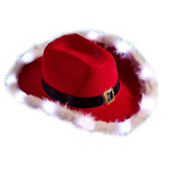 Χριστουγεννιάτικα στολίδια Κόκκινο καουμπόικο καπέλο Santa Hats Prop Φόρεμα για γιορτινό καπέλο με φωτάκια Δώρο Navidad Καλή χρονιά 2023