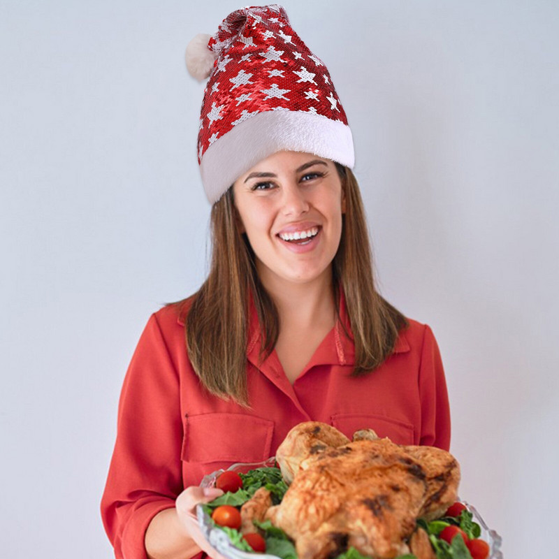 h Kapa Djeda Mraza Crvena i zelena Božićna kapa sa šljokicama na preklop za tinejdžere i haljina za događaje za žene Duga ženska haljina za zabavu