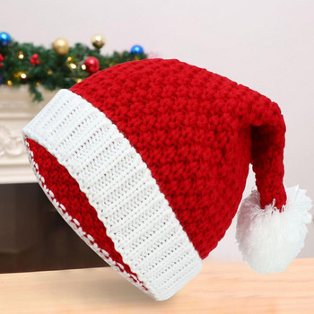 Χριστουγεννιάτικο καπέλο πλεκτό λευκό πομπόν Χριστουγεννιάτικο καπέλο Άγιου Βασίλη Θερμικό μάλλινο νήμα Unisex Καπέλο Άγιου Βασίλη Πατέρας Χριστουγεννιάτικο καπέλο