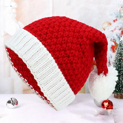 Χριστουγεννιάτικο καπέλο πλεκτό λευκό πομπόν Χριστουγεννιάτικο καπέλο Άγιου Βασίλη Θερμικό μάλλινο νήμα Unisex Καπέλο Άγιου Βασίλη Πατέρας Χριστουγεννιάτικο καπέλο