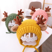 Beebi müts Talvine soe armas hirve põdrasarved Villane kootud kõrvasoojendaja laste müts Kapott poistele tüdrukutele müts Nokamüts jõulumütsid