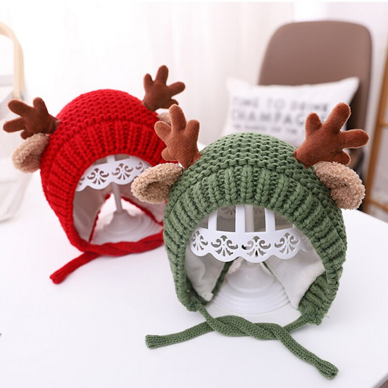 Beebi müts Talvine soe armas hirve põdrasarved Villane kootud kõrvasoojendaja laste müts Kapott poistele tüdrukutele müts Nokamüts jõulumütsid