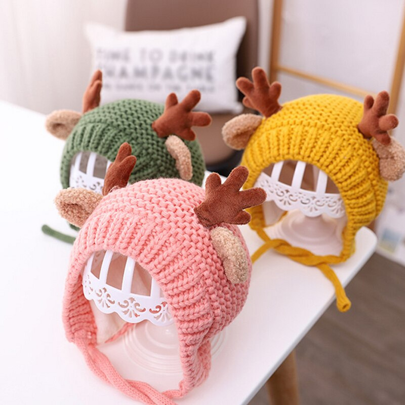 Beebi müts Talvine soe armas hirve põdrasarved Villane kootud kõrvasoojendaja laste müts Kapott poistele tüdrukutele müts Nokamüts jõulumütsid