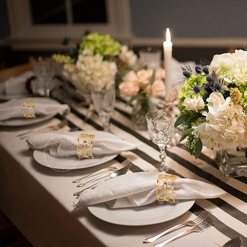 6vnt Auksinės sidabrinės servetėlių žiedas kėdžių sagtys Gimtadienio vakarėlio stalo dekoravimas Vestuvių padovanos Kalėdų vakarienės stalo servetėlių laikikliai