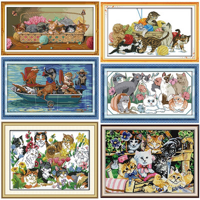 Γάτες Stamped Cross Stitch Kit Joy Sunday Cohesion Printed 11CT 14CT Counted Cross-stitch Kit Χειροποίητο σετ κεντήματος κεντήματος