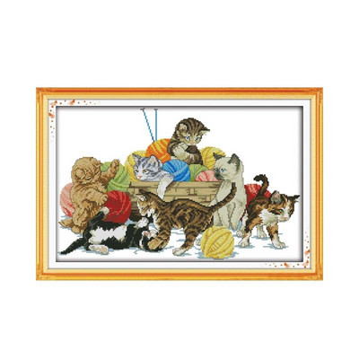 Kasside templiga ristpistekomplektid Joy Sunday Cohesion Printed 11CT 14CT Loendatud ristpistekomplekt Käsitsi valmistatud tikandi näputöökomplekt