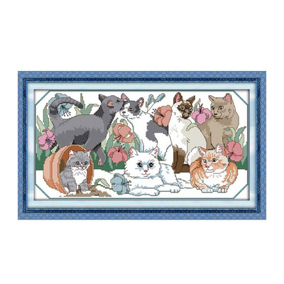 Kasside templiga ristpistekomplektid Joy Sunday Cohesion Printed 11CT 14CT Loendatud ristpistekomplekt Käsitsi valmistatud tikandi näputöökomplekt