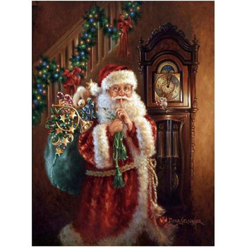 Коледен Дядо Коледа Направи си сам 11CT Комплекти за бродиране с кръстат бод Комплект за ръкоделие Комплект за занаяти Памучен конец Печатано платно Домашна стая