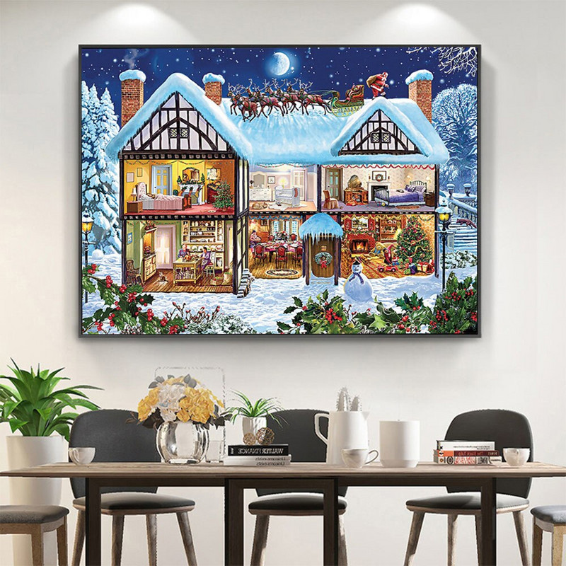 Jõulude lumemaja 11CT tikandikomplekt Käsitöö näputöökomplekt Lõuend trükitud puuvillane niit Jõulukingitus Kodukaunistus Uus disain