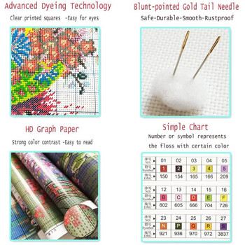 Flower Pink Grey Floral Nordic Pre-printed 11CT Cross Stitch DIY Embroidery Complete Kit DMC Threads Craft Promotions