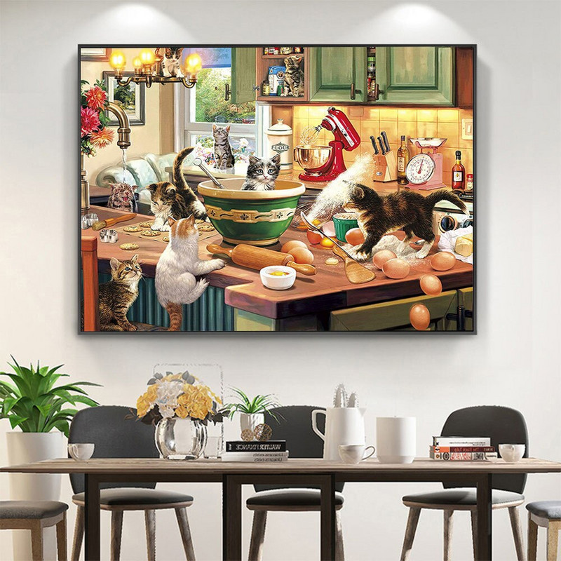 Animal Pisică DIY 11CT Seturi de broderie cu punct de cruce Set de cuci artizanale Ață de bumbac Pânză imprimată Decorarea casei pe design