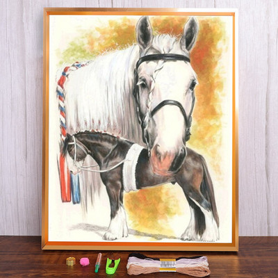 Meian Animal Horse Cross Stitch Kits Steed Painting Ebroidery Set 11CT/14CT Printed Canvas DMC Βαμβακερή κλωστή Διακόσμηση σπιτιού