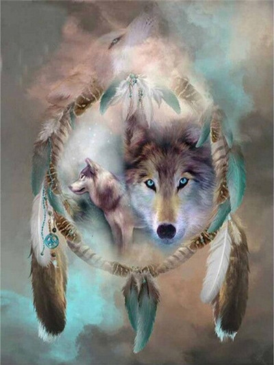 Dreamcatcher Wolf DIY Cross Stitch Embroidery 11CT Kit Σετ κεντήματα σε τυπωμένο καμβά Διακόσμηση σπιτιού New Design Χονδρική
