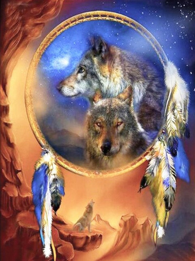 Dreamcatcher Wolf DIY Cross Stitch Embroidery 11CT Kit Σετ κεντήματα σε τυπωμένο καμβά Διακόσμηση σπιτιού New Design Χονδρική