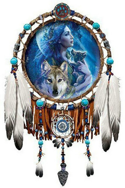 Dreamcatcher Wolf DIY Cross Stitch Embroidery 11CT Kit Σετ κεντήματα σε τυπωμένο καμβά Διακόσμηση σπιτιού New Design Χονδρική