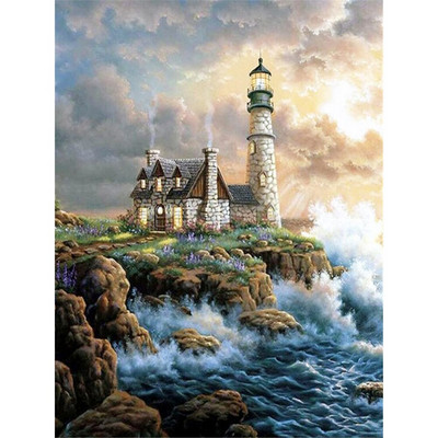 Landscape Lighthouse DIY 11CT Embroidery Cross Stitch Kits Craft Needlework Σετ τυπωμένο καμβά βαμβακερό νήμα Home Χονδρική