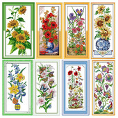 Κιτ σταυροβελονιάς με λουλούδια Joy Sunday Sunflowers Vase printed 11CT 14CT Counted Cross Stitch Kit Κεντητό σετ κεντημάτων