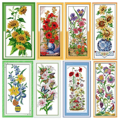 Κιτ σταυροβελονιάς με λουλούδια Joy Sunday Sunflowers Vase printed 11CT 14CT Counted Cross Stitch Kit Κεντητό σετ κεντημάτων