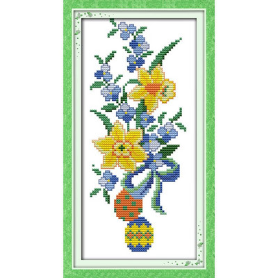 Κιτ σταυροβελονιάς με λουλούδια Joy Sunday Sunflowers Vase printed 11CT 14CT Counted Cross Stitch Kit Κεντητό σετ κεντημάτων